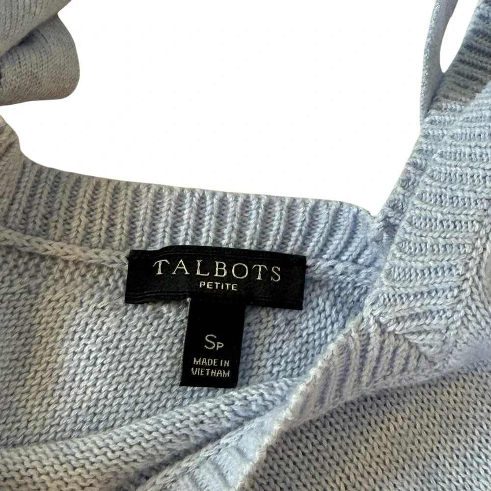 Talbots Double V-Neck Tie Back Sweater Light Blue Small Petite Preppy Coquette‎